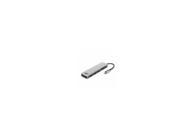 ACT USB-C Hub met USB-A, Kaartlezer, USB-C female met PD Pass-Through poort 55W