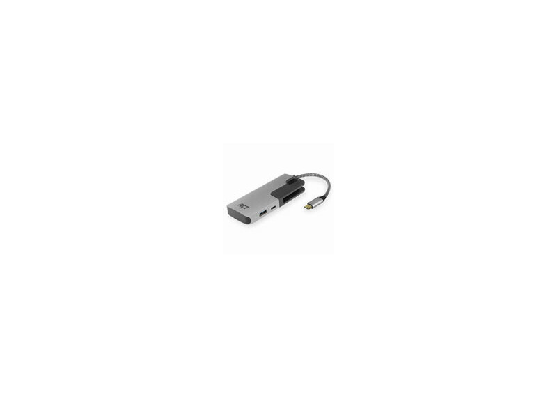 ACT USB-C Hub, met 3x USB-A, Kaartlezer, USB-C PD Pass-Through 60W ACT USB-C Hub, met 3x USB-A, Kaartlezer, USB-C PD Pass-Through 60W