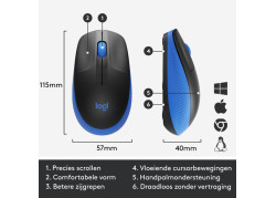 Logitech M190 Optical USB Zwart-Blauw Retail Wireless