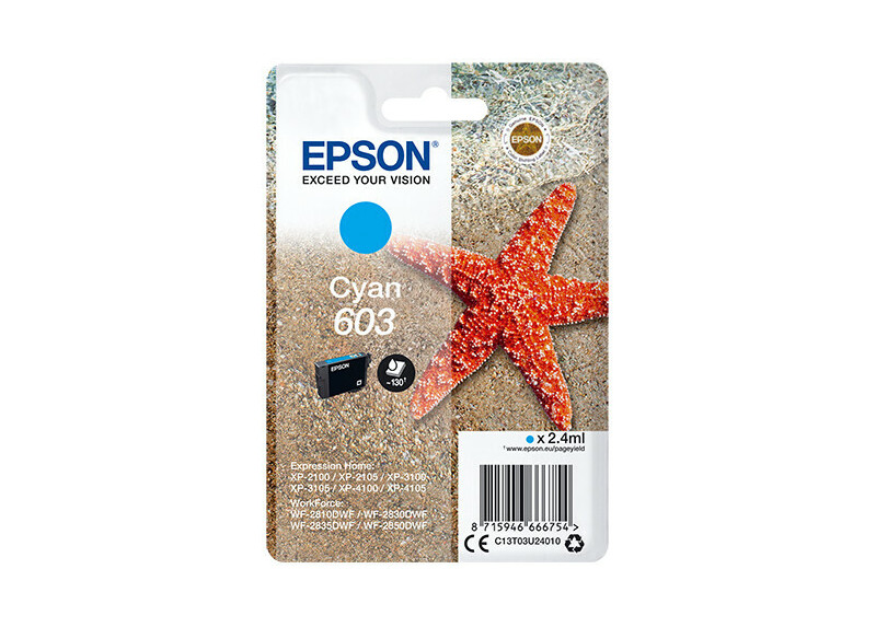 Epson 603 Singlepack Cyaan 2,4ml (Origineel) starfish Epson 603 Singlepack Cyaan 2,4ml (Origineel) starfish