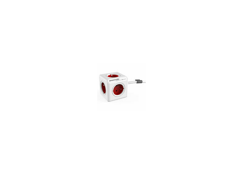 Allocacoc PowerCube Extended, stekkerdoos, 4 sockets type E, 1.5m, wit/rood Allocacoc PowerCube Extended, stekkerdoos, 4 sockets type E, 1.5m, wit/rood