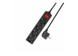 ACT Stekkerdoos met lichtgevende schakelaar, 4 sockets, 2 m, zwart