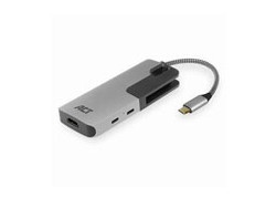 ACT AC7021 USB-C naar HDMI female adapter met PD Pass-Through, 4K, USB-A , USB-C port, kaartlezer