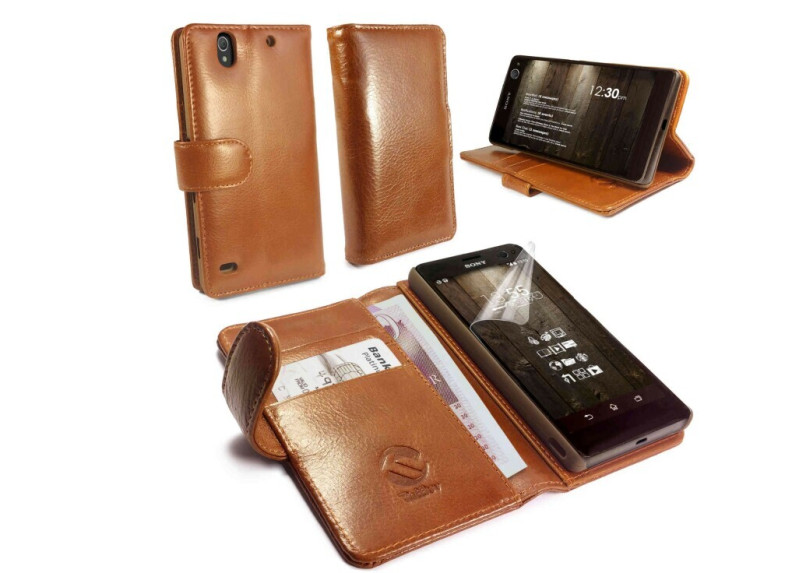 Tuff-Luv - Vintage Lederen Portemonnee hoes met screenprotector voor Sony Xperia C4 - Bruin Tuff-Luv - Vintage Lederen Portemonnee hoes met screenprotector voor Sony Xperia C4 - Bruin