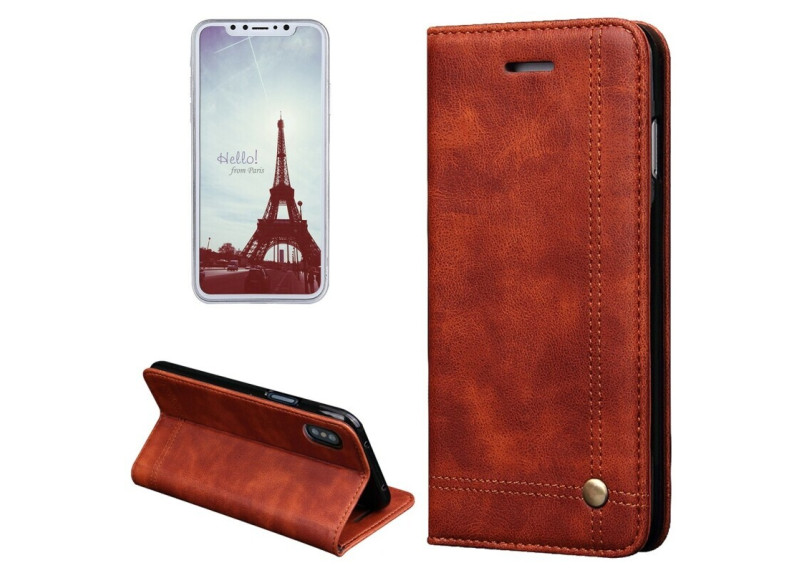 Tuff-luv - faux leren boek stijl stand beschermhoes voor de Apple iPhone X - koffiebruin Tuff-luv - faux leren boek stijl stand beschermhoes voor de Apple iPhone X - koffiebruin