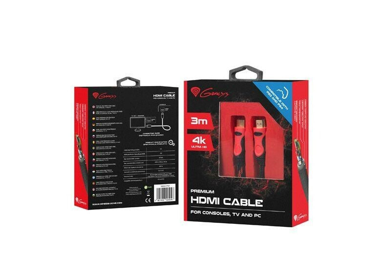 Genesis- High speed HDMI 2.0 kabel - PS4/PS3- 4K-3 meter- zwart rood Genesis- High speed HDMI 2.0 kabel - PS4/PS3- 4K-3 meter- zwart rood