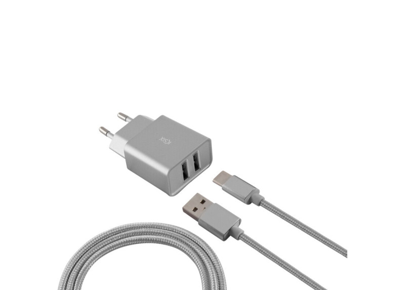 Ksix - Stopcontact met Micro USB Kabel - LG G5 - Samsung Galaxy Note 3 N9000 - Zilver Ksix - Stopcontact met Micro USB Kabel - LG G5 - Samsung Galaxy Note 3 N9000 - Zilver