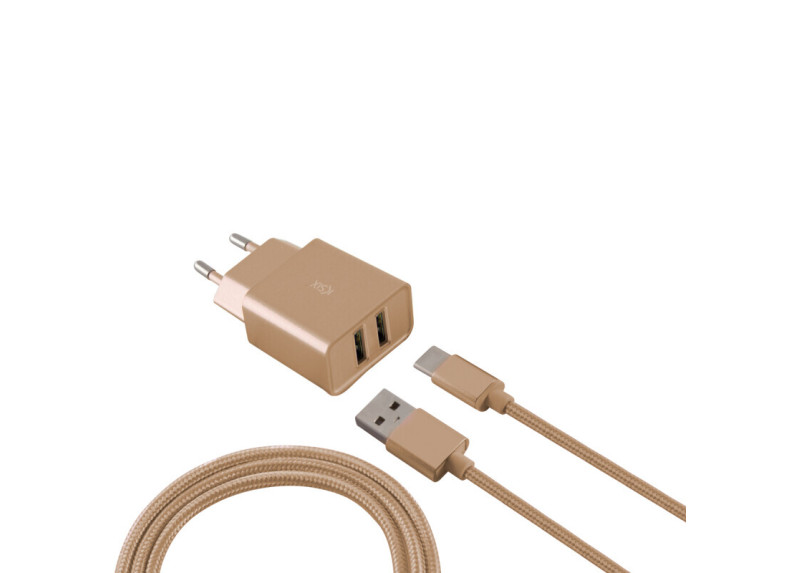 Ksix - Stopcontact met Micro USB Kabel - LG G5 - Samsung Galaxy Note 3 N9000 - Goud Ksix - Stopcontact met Micro USB Kabel - LG G5 - Samsung Galaxy Note 3 N9000 - Goud