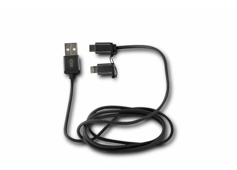 Ksix - OplaadKabel 2in1 met USB-Micro - metaalZwart Ksix - OplaadKabel 2in1 met USB-Micro - metaalZwart