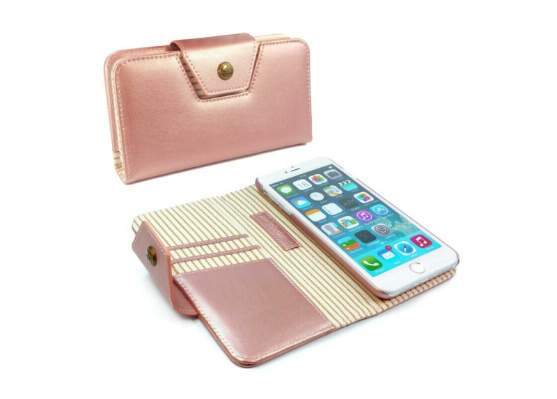 Alston Craig - Echt leren dames streep magnetisch telefoon hoesje voor Apple Iphone 8 - Rose goud Alston Craig - Echt leren dames streep magnetisch telefoon hoesje voor Apple Iphone 8 - Rose goud