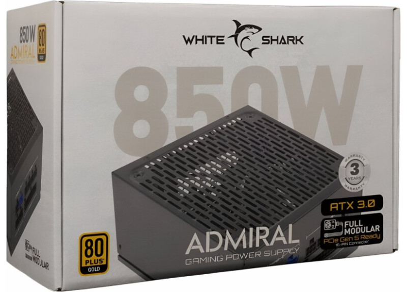 White Shark Admiral | 850 Watt Gold ATX 3.0 PSU | PCIe 5.0 | Power Supply | Voeding