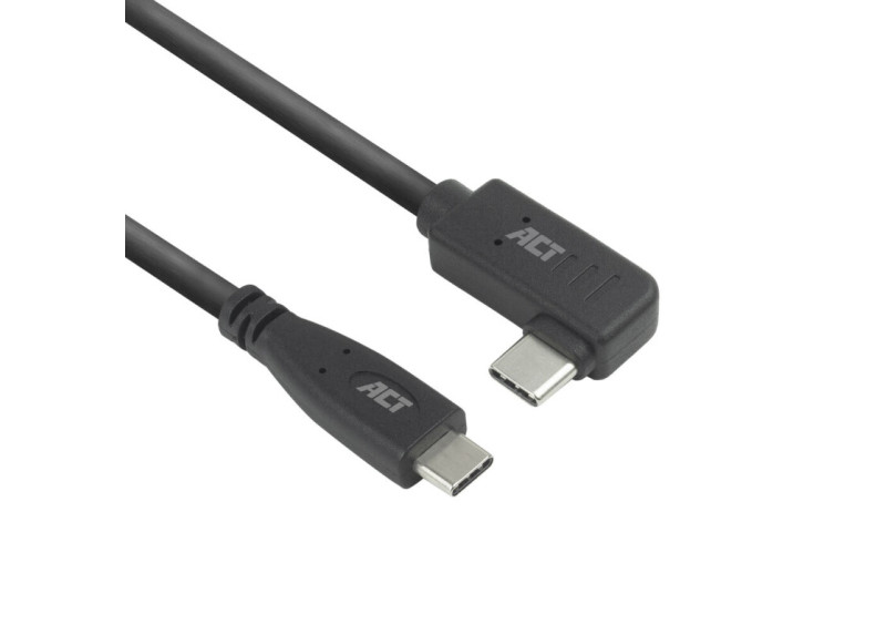 ACT USB 3.0 10Gbps 60W USB Type-C® (recht) naar USB Type-C® (haaks links/rechts) kabel, 0,5 meter