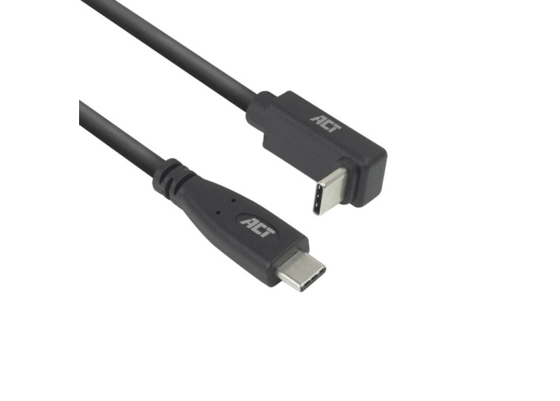 ACT USB 3.0 10Gbps 60W USB Type-C® (recht) naar USB Type-C® (haaks boven/beneden) kabel, 1 meter