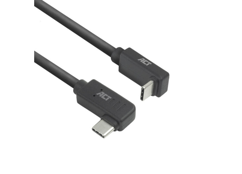 ACT USB 3.0 10Gbps 60W USB Type-C® (haaks links/rechts) naar USB Type-C® (haaks boven/beneden) kabel, 1 meter