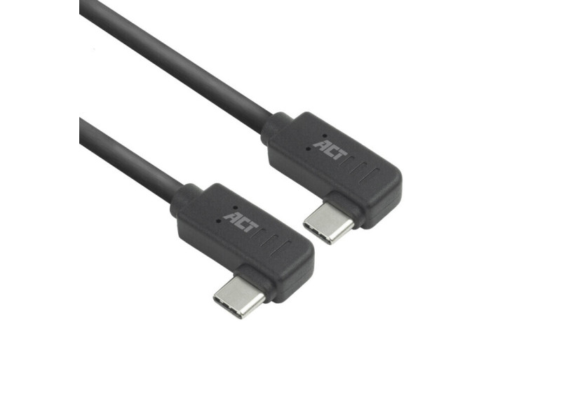 ACT USB 3.0 10Gbps 60W USB Type-C® (haaks links/rechts) naar USB Type-C® (haaks links/rechts) kabel, 1 meter