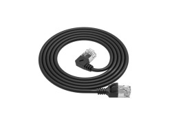 ACT Zwarte 1,5 meter U/FTP CAT6A LSZH Slimline patchkabel met RJ45 connectoren recht naar 90° haaks links