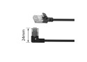 ACT Zwarte 1,5 meter U/FTP CAT6A LSZH Slimline patchkabel met RJ45 connectoren recht naar 90° haaks links