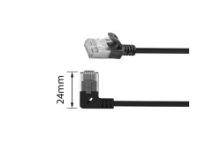 ACT Zwarte 1,5 meter U/FTP CAT6A LSZH Slimline patchkabel met RJ45 connectoren recht naar 90° haaks links