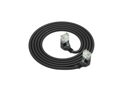 ACT Zwarte 0,5 meter U/UTP CAT6A LSZH Slimline patchkabel met RJ45 connectoren 90° haaks beneden naar 90° haaks beneden