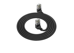 ACT Zwarte 1 meter U/UTP CAT6A LSZH Slimline patchkabel met RJ45 connectoren 90° haaks boven naar 90° haaks boven