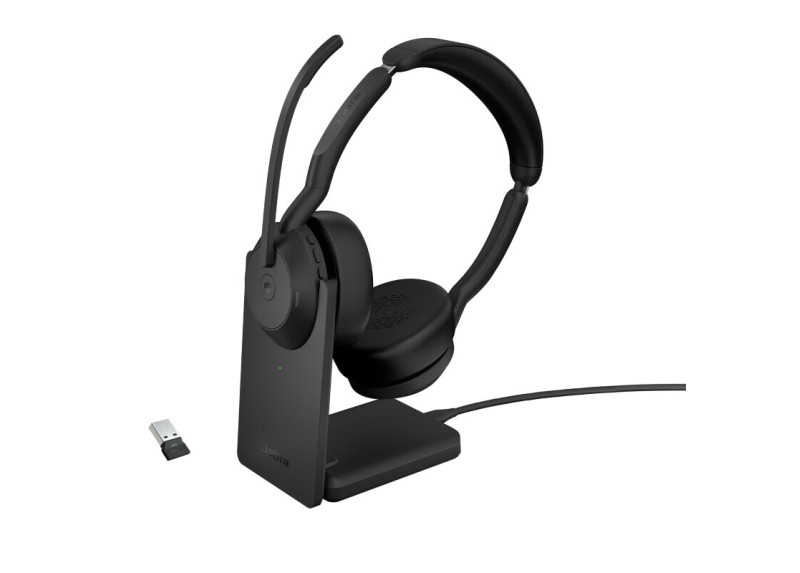 Jabra Evolve2 55 MS Stereo | Bluetooth & USB-A Headset | Met Oplaadhouder | Zwart | Voor Kantoor & Callcenter