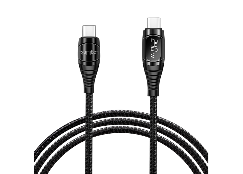 USB 2.0 C <--> USB-C 1.00m LogiLink Zwart, OLED display