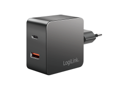 Lader 230V 1xUSB-C 45W+1xUSB-A 20W LogiLink Zwart