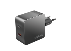 Lader 230V 1xUSB-C 45W+1xUSB-A 20W LogiLink Zwart