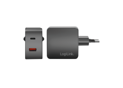 Lader 230V 1xUSB-C 45W+1xUSB-A 20W LogiLink Zwart