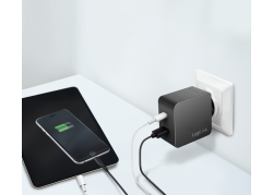 Lader 230V 1xUSB-C 45W+1xUSB-A 20W LogiLink Zwart