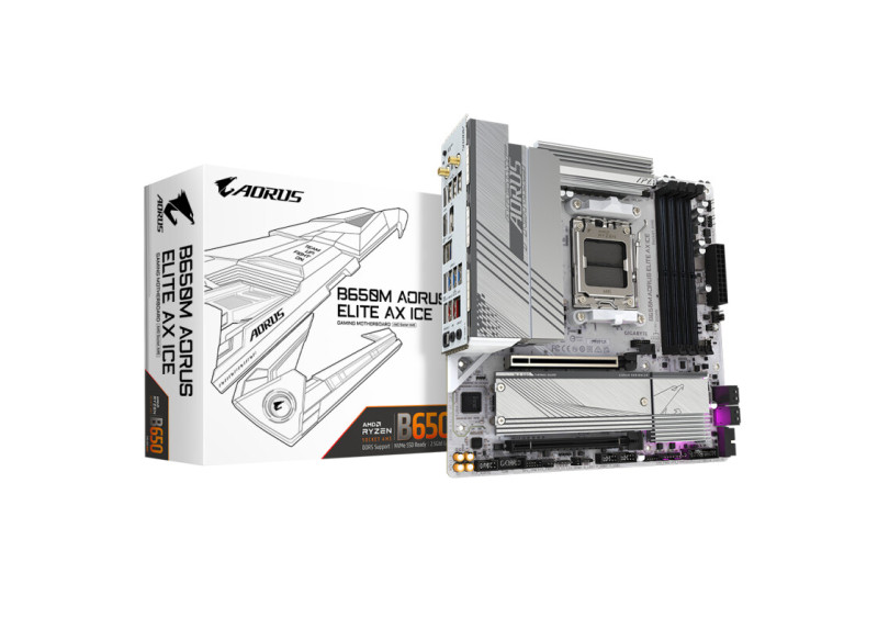 Gigabyte B650M AORUS ELITE AX ICE | Socket AM5 | AMD B650 | 4xDDR5 | Micro ATX | Moederbord