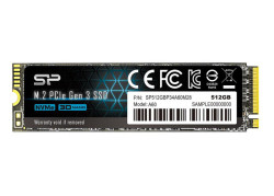 Silicon Power A60 | 512GB NVMe SSD | M.2 | Gen3 | 2.200MB/s Lezen | 1.600MB/s Schrijven