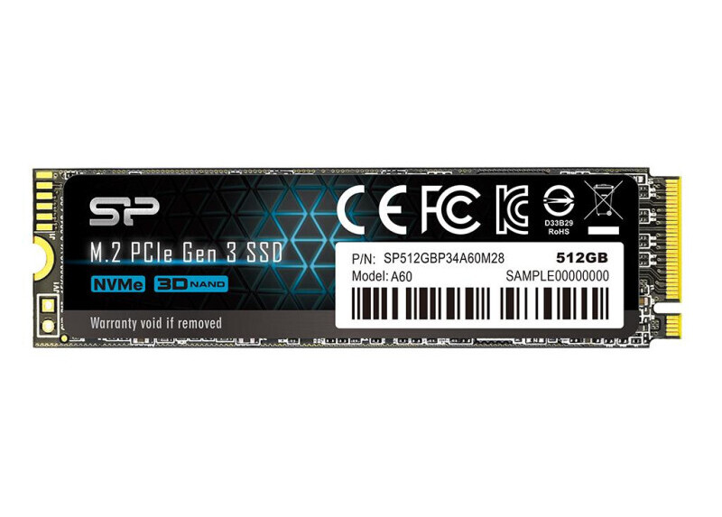 Silicon Power A60 | 512GB NVMe SSD | M.2 | Gen3 | 2.200MB/s Lezen | 1.600MB/s Schrijven