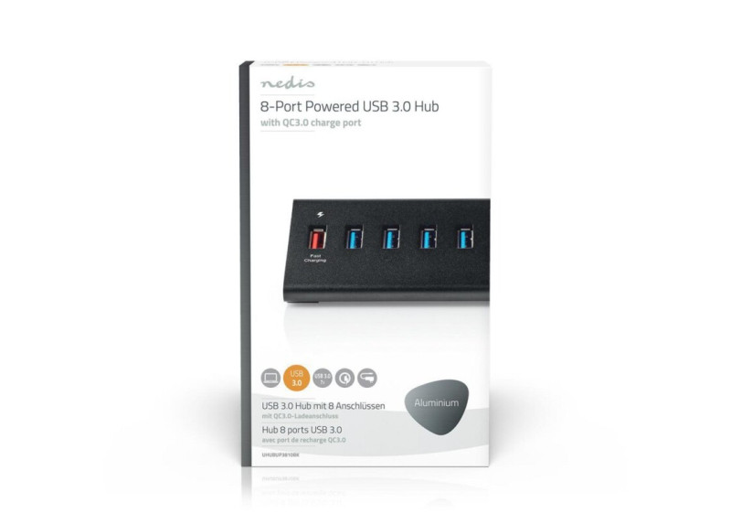 Nedis UHUBUP3810BK interface hub USB 3.2 Gen 1 (3.1 Gen 1) | 8 poorten | Zwart