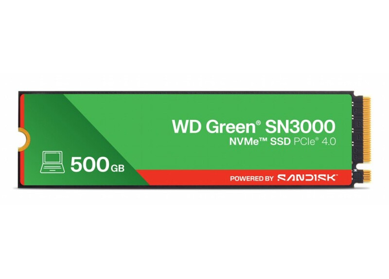 Western Digital Green SN3000 QLC | 500GB NVMe SSD | M.2 Gen4 | 5.000MB/s Lezen | 4.100MB/s Schrijven