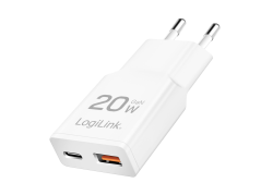 Lader 230V 1xUSB-C 20W+1xUSB-A 18W LogiLink Zwart