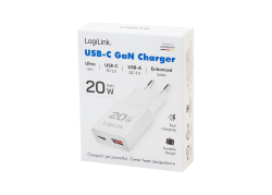Lader 230V 1xUSB-C 20W+1xUSB-A 18W LogiLink Zwart