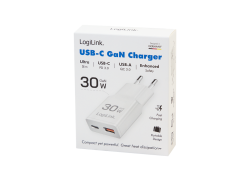Lader 230V 1xUSB-C 30W+1xUSB-A 18W LogiLink Wit