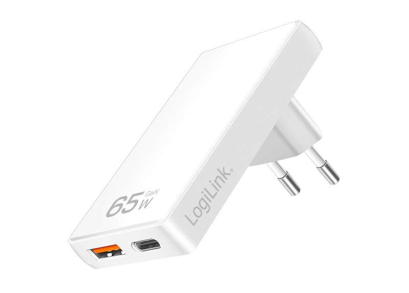 Lader 230V 1xUSB-C 65W+1xUSB-A 18W LogiLink Zwart