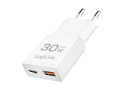 Lader 230V 1xUSB-C 30W+1xUSB-A 18W LogiLink Wit