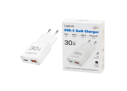 Lader 230V 1xUSB-C 30W+1xUSB-A 18W LogiLink Wit