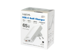 Lader 230V 1xUSB-C 65W+1xUSB-A 18W LogiLink Zwart