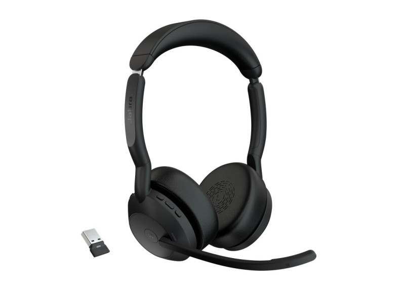 Jabra Evolve2 55 Link380a MS Stereo | Bluetooth Headset (ANC) | USB-A Dongle | Oplaadstandaard | Zwart