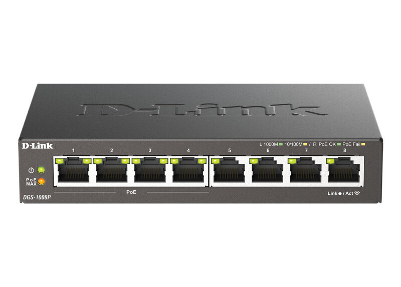 D-Link DGS-1008P/E | 8-Poorts Gigabit Switch | Unmanaged L2 | 4x PoE+ | Zwart