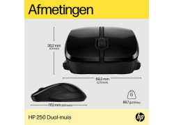 HP 250 Dual Mouse | Draadloze Muis | Bluetooth 5.0 & 2.4 GHz USB Ontvanger | 1600 DPI | Ambidextrous | Zwart