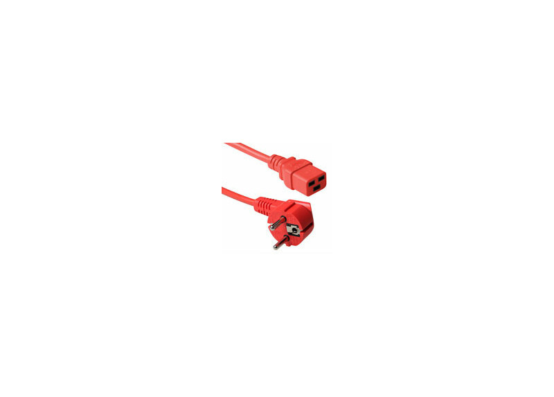 ACT Netsnoer Schuko CEE 7/7 male (haaks) - C19 IEC 60320 rood 3 m