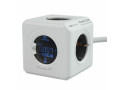 Allocacoc PowerCube Extended, stekkerdoos met energieconsumptie monitor, 4 sockets, 1.5m, wit/grijs