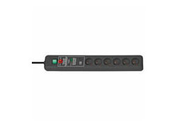 Brennenstuhl Secure-Tec, stekkerdoos, 6 sockets type E, 3m, zwart, met schakelaar en overspanningsbeveiliging