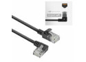 ACT Zwarte 0,5 meter U/UTP CAT6A LSZH Slimline patchkabel met RJ45 connectoren, recht naar 90° haaks links