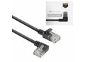 ACT Zwarte 1 meter U/UTP CAT6A LSZH Slimline patchkabel met RJ45 connectoren, recht naar 90° haaks links